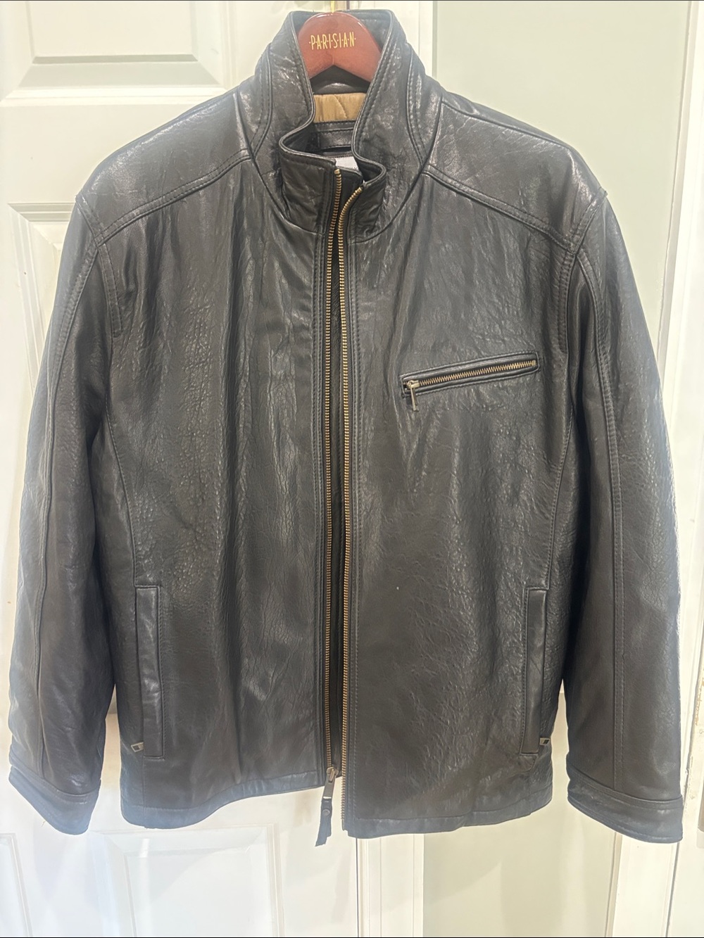 Marc New York Black Leather Bomber Jacket with Zip Chest Pocket